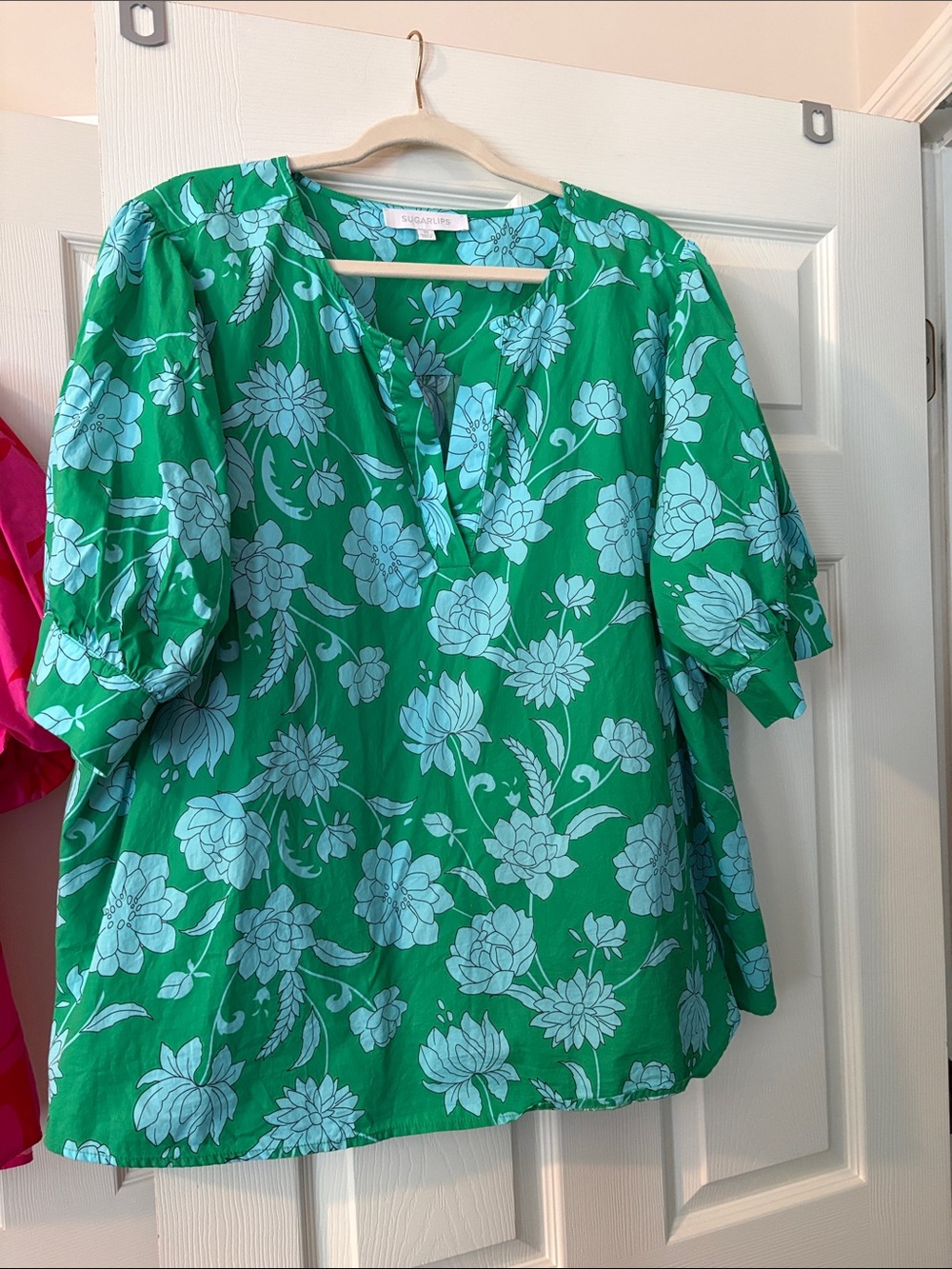 Sugarlips Green Floral Peasant Blouse